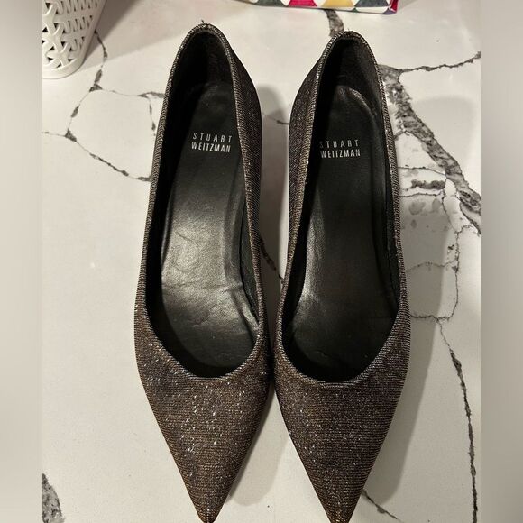 Stuart Weitzman Glittery Kitten Heel 8 - Picture 1 of 5